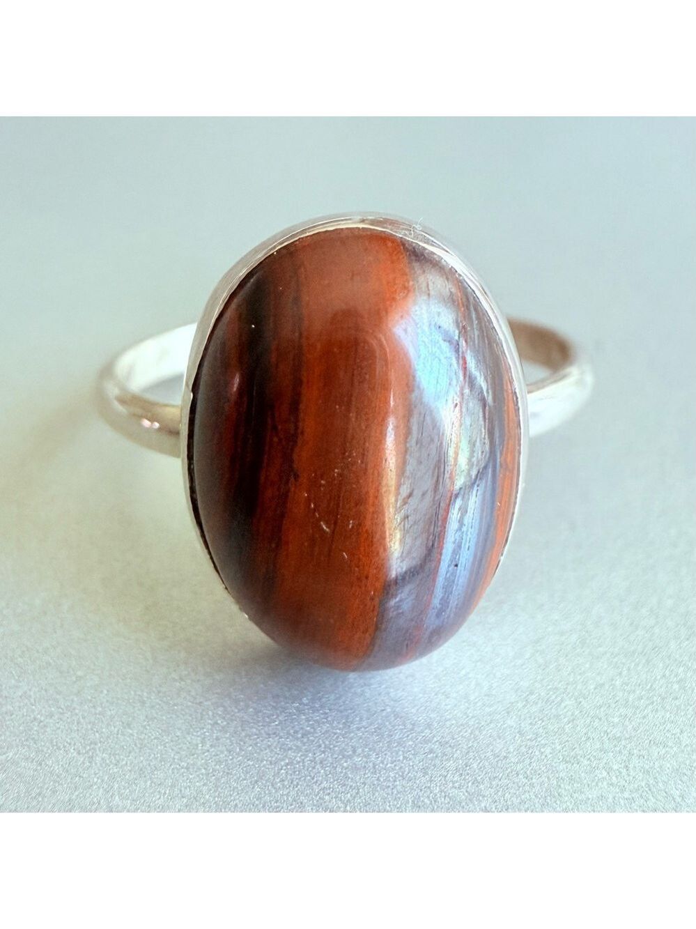 Tiger Iron Oval Ring in Sterling Silver 925